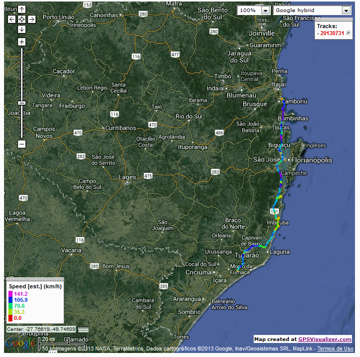 Roteiro de volta by GPSVisualizer
