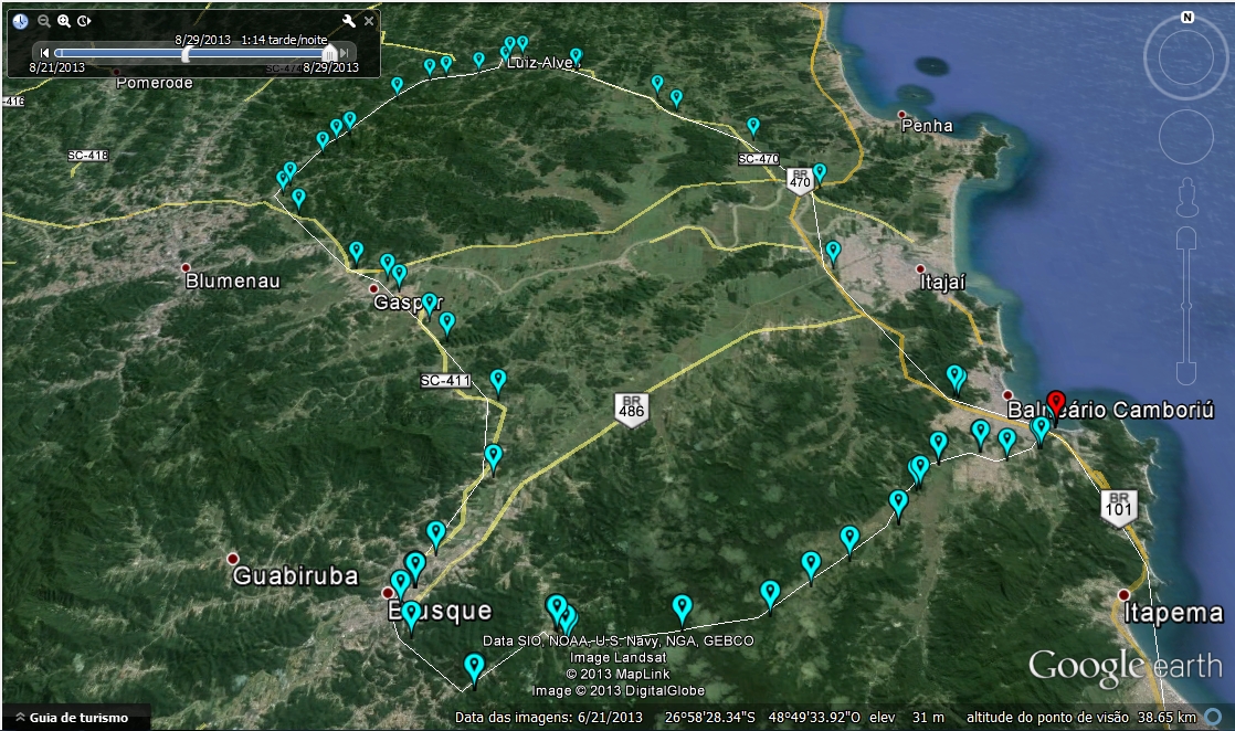 Trajeto gerado pelo Followmee (GPS do celular)