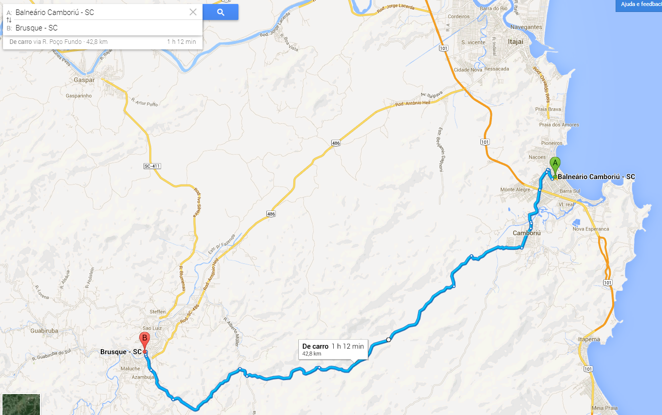 Trajeto mapeado pelo Google Maps