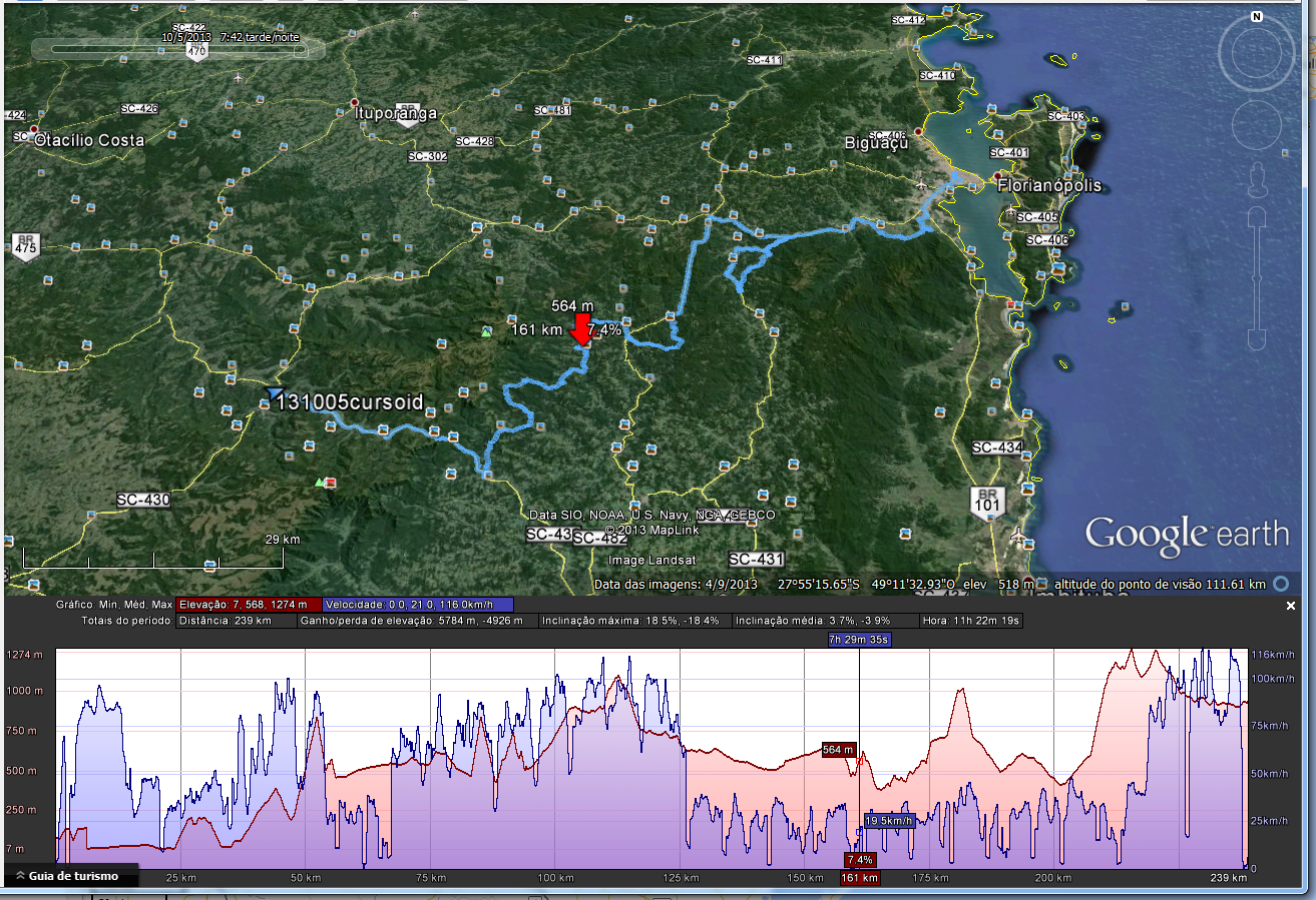 Mapa gerado pelo Google Earth lendo o arquivo GPX
