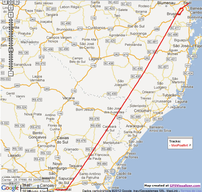 Rota de Porto Alegre (RS)  a Navegantes (SC)