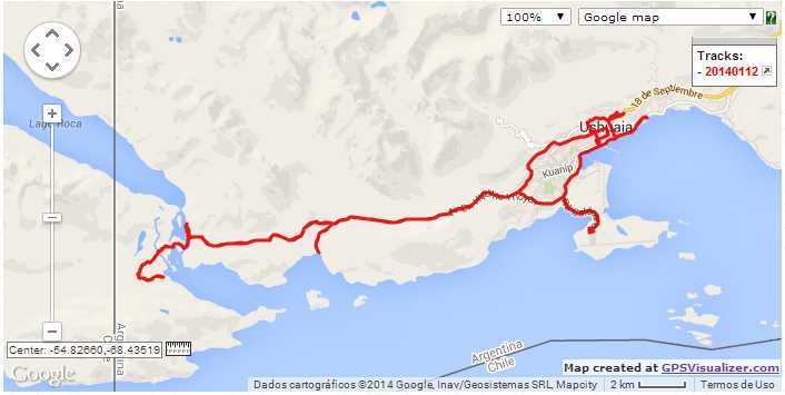 Trajeto da cidade de Ushuaia até La Pataia 