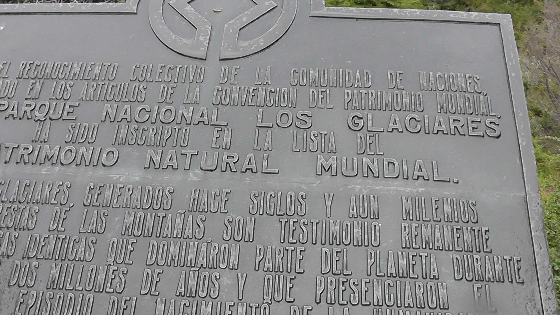 Placa do Parque Nacional Los Glaciares