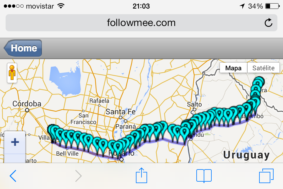 Trajeto no dia 27/01/2014  segundo Followmee