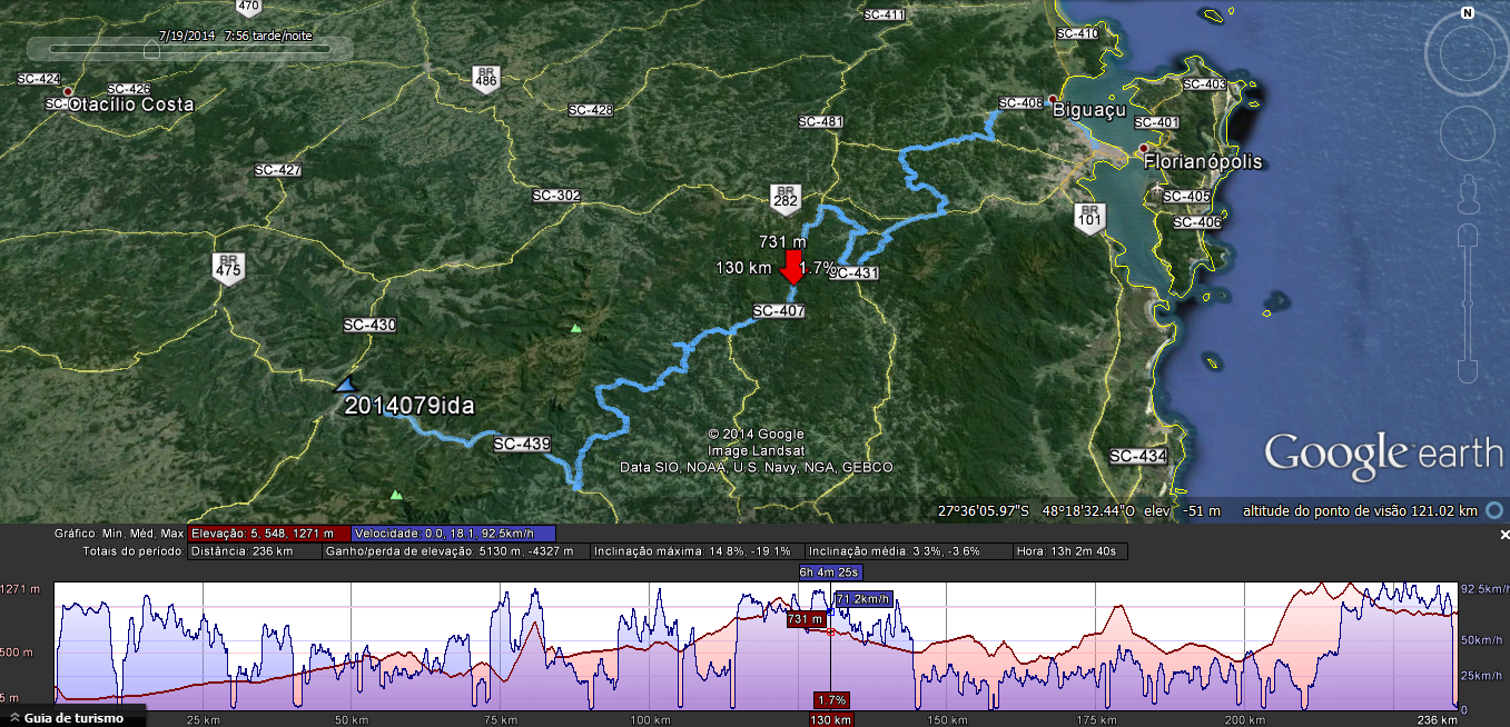 Roteiro de ida - Visão Google Earth