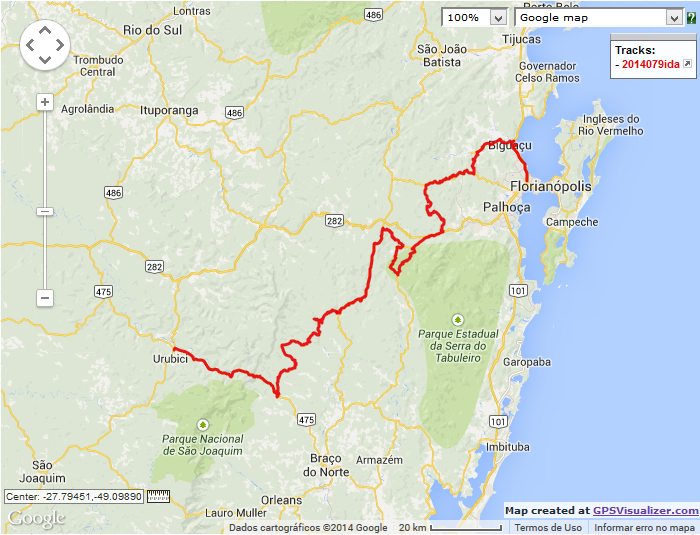 Roteiro de ida - Visão Gpsvisualizer
