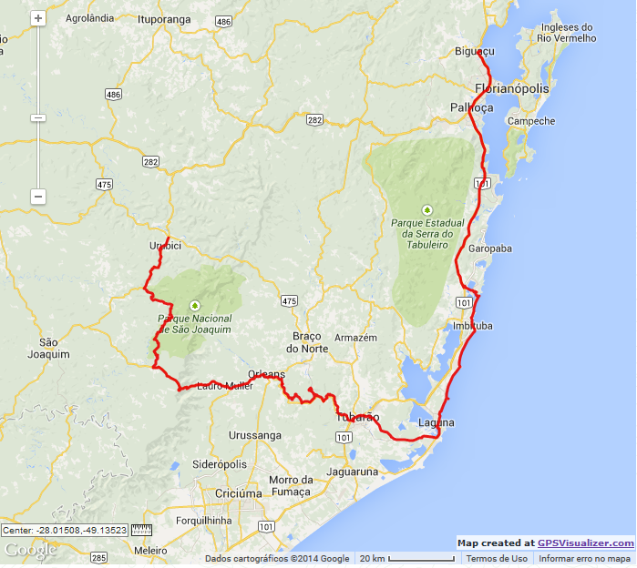 Roteiro da volta - GPSVisualizer