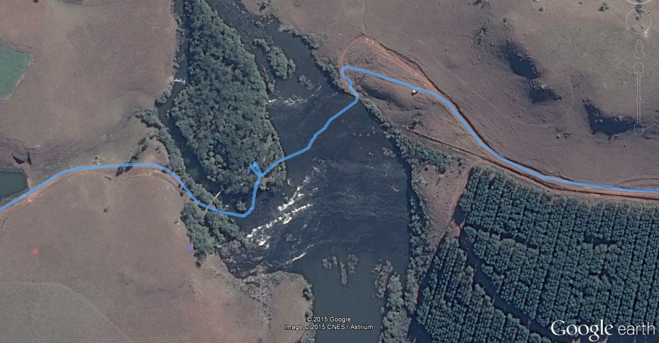 Nossa trajeto no GPS passando pelo passo da ilha mostrado no Google Earth
